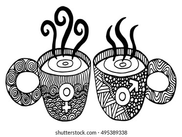 Coffee cup pattern with symbol male and female vector illustration