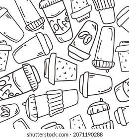 Coffee cup pattern. Vector pattern with cups on white background