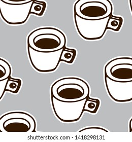 Coffee cup pattern vector illustration. Hot drink concept. Design element for poligraphy, cards,  posters, covers of notebooks, sketchbooks. Sketch line drawing of cup of coffee.Hand-drawn picture.