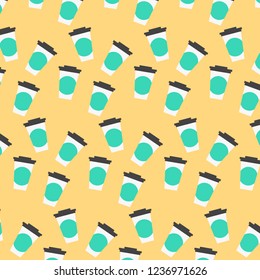 coffee cup pattern vector. yellow pastel background. food themes