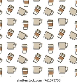 coffee cup pattern in watercolor silhouette on white background