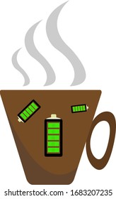 Café con patrones de baterías cargadas. vapor gris. Símbolo de calor. Concepto de una bebida vigorizante para la energía.