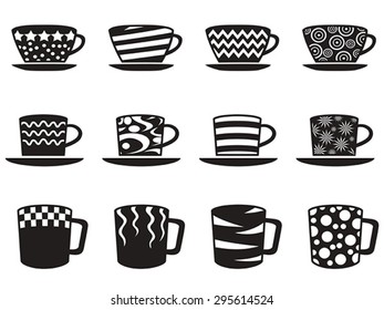 coffee cup with patterns icons set