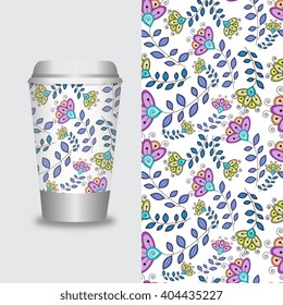 Coffee Cup With Patterns Template : Vector Illustration