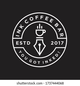 coffee cup with pen logo design vector illustration on black background