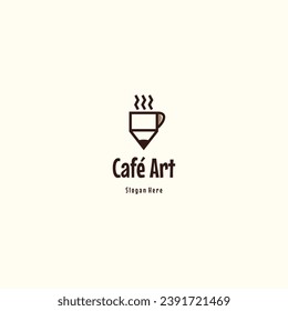 Coffee cup with pencil, Art Cafe Beverages or Barista Coffee Shop logo design