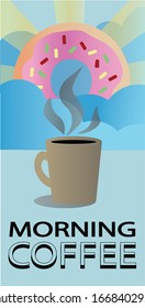 taza de café con donuts de vidrio rosado en alza