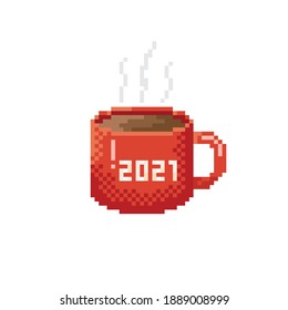 Coffee cup pixel art. Coffee mug pixel art. Vector illustration. Cup of coffee icon.