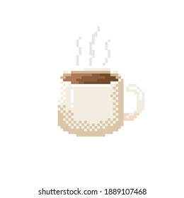 Coffee cup pixel art. Coffee mug pixel art. Vector illustration. Cup of coffee icon.