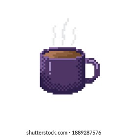 Coffee cup pixel art. Coffee mug pixel art. Vector illustration. Cup of coffee icon.