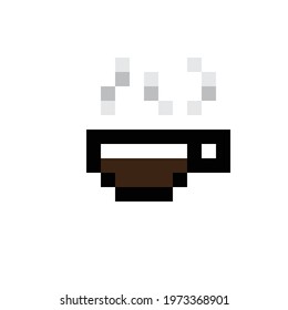 Coffee cup pixel art. Coffee mug pixel art. Vector illustration. Cup of coffee icon.