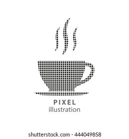 Coffee cup - pixel icon. Vector Illustration. Design logo element. Isolated on white background. It is easy to change to any color.