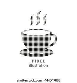 Coffee cup - pixel icon. Vector Illustration. Design logo element. Isolated on white background. It is easy to change to any color.