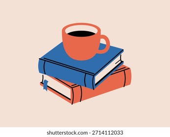 A coffee cup placed on top of a book