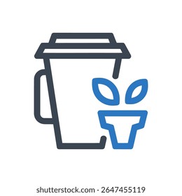 Xícara de café com um vaso de planta ao lado dele ícone