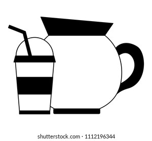 coffee cup in plastic container and teapot