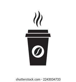 Coffee cup. Plastic coffee cup with hot coffee in flat style. Coffee icon. Vector illustration