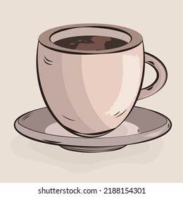 Coffee Cup And Plate With Smoke. Vector Illustration