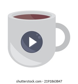 coffee cup with play button icon isolated