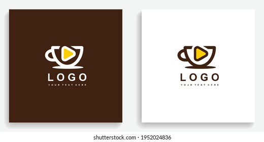 Coffee Cup Play Logo. Modern logo icon symbol template vector design