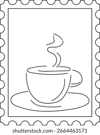 Xícara de café carimbo linha desenho ilustração
