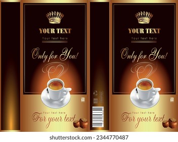 Coffee cup and poster or coating on a light brown background