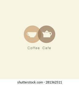 Coffee cup with coffee pot in circle logo vector.
