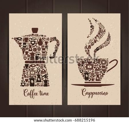 Coffee cup and pot  icon set of small icons. Banners layout.