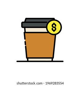coffee cup price Illustration. modern simple vector icon, flat graphic symbol in trendy flat design style. wallpaper. lockscreen. pattern. frame, background, backdrop, sign, logo.