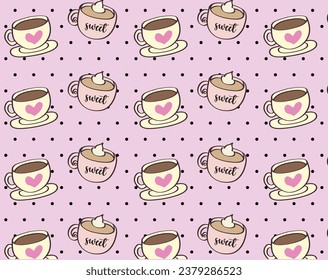 coffee cup print over polka dots background