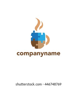 Coffee cup puzzle logo design vector template