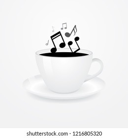 
Coffee cup. Realistic coffee cup illustrations and music notes isolated on white background.
Morning coffee and music concept.