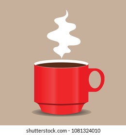 coffee cup red color vector illustration on brown background