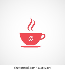 Coffee Cup Red Flat Icon On White Background