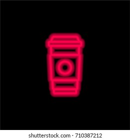 Coffee cup red glowing neon ui ux icon. Glowing sign logo vector