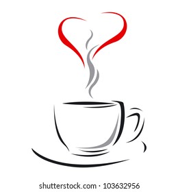 Coffee cup with red heart on white background vector illustration