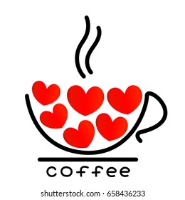 Coffee Cup with red hearts logo,design element