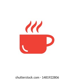 Coffee Cup Red Icon On White Background. Red Flat Style Vector Illustration.