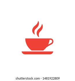 Coffee Cup Red Icon On White Background. Red Flat Style Vector Illustration.