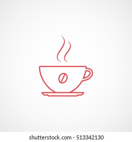 Coffee Cup Red Line Icon On White Background
