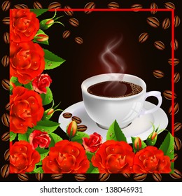 Coffee cup with red roses