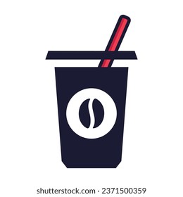 Coffee cup with red straw, drinking icon
