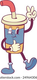 Coffee cup retro groovy mascot