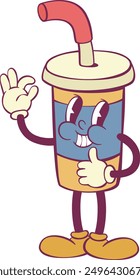 Coffee cup retro groovy mascot