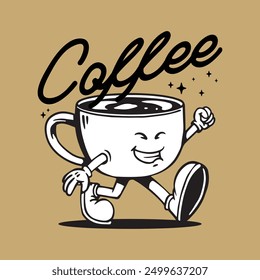 Coffee cup retro mascot illustration