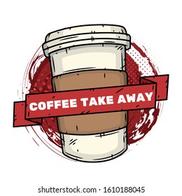Coffee cup with ribbon for tour text