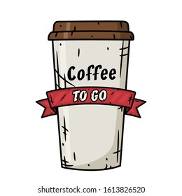 Coffee cup with ribbon for tour text