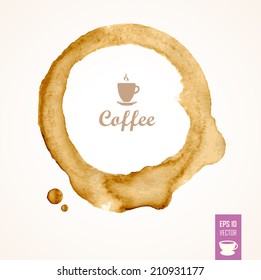 Coffee cup rings and drop isolated on a white background. Vector label with a cup.