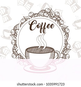 Coffee cup with round frame beans