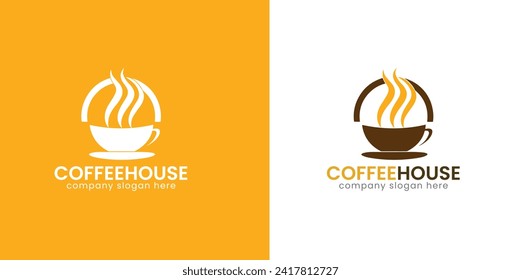 Coffee cup round shape, hot coffee house, coffee shop logo design Vector Template
